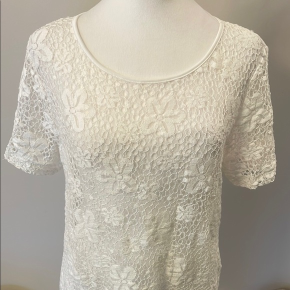 Ruby Rd Embellished White Short Sleeve Floral Lace Blouse 12 EUC Layer - Picture 1 of 15